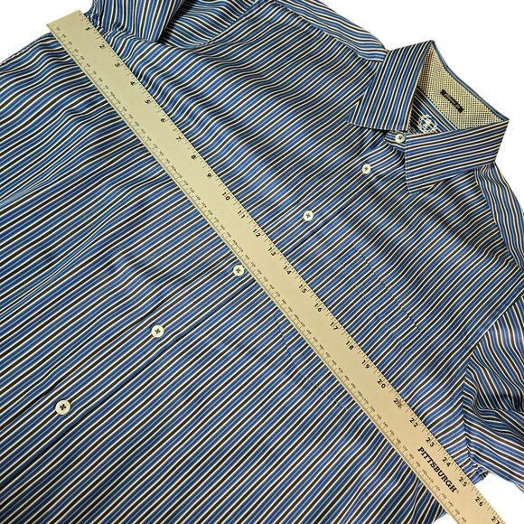 Bugatchi Classic Fit Mens XL Blue Multi-Stripe Long Sleeve Button-Up Dress Shirt - Picture 8 of 11